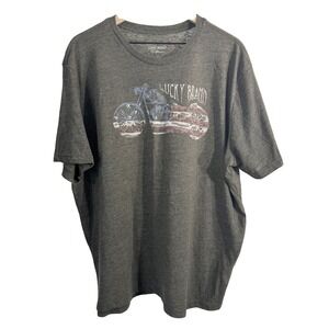 Lucky Brand Motorcycle American Flag Tee Shirt Top Brown Gray‎ XXL Patriotic